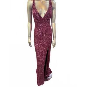 NEW SCALA women's sequin lace up back gown in deep pink